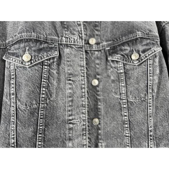 American Eagle Jean Jacket S/P UNISEX Black Denim Trucker Grunge Biker Unlined - Picture 4 of 16